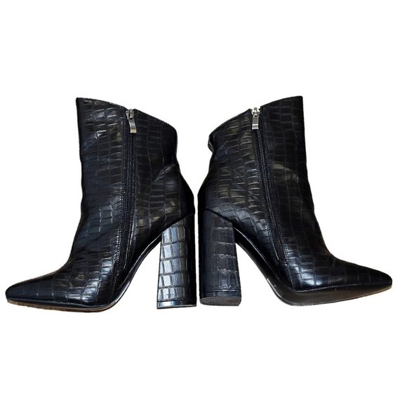 Nasty Gal Faux Black Patent Leather Croc  Ankle Boots - Picture 7 of 13